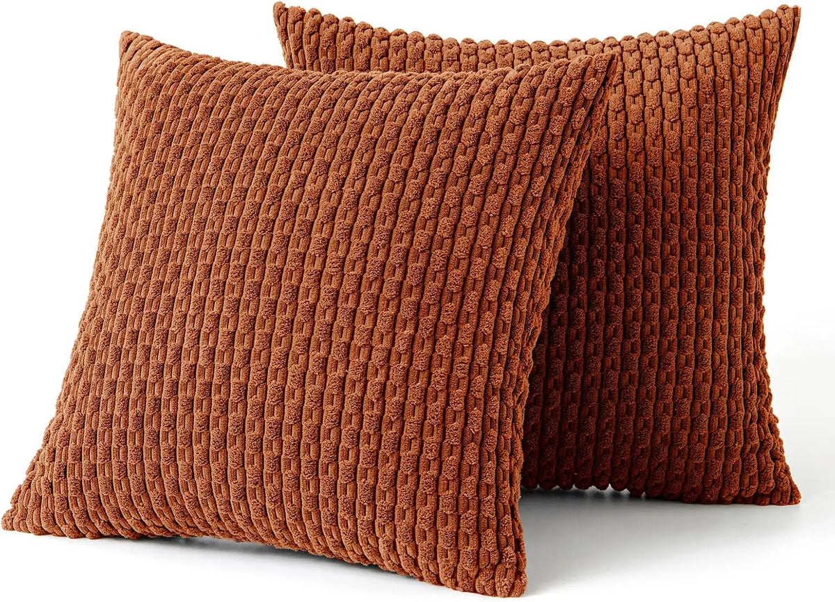 Corduroy Cushion Cover Soft Ribbed Boho Throw Pillow Cover with Hidden Zip Textured Striped Pillowcase for Sofa | Bed and Armchair