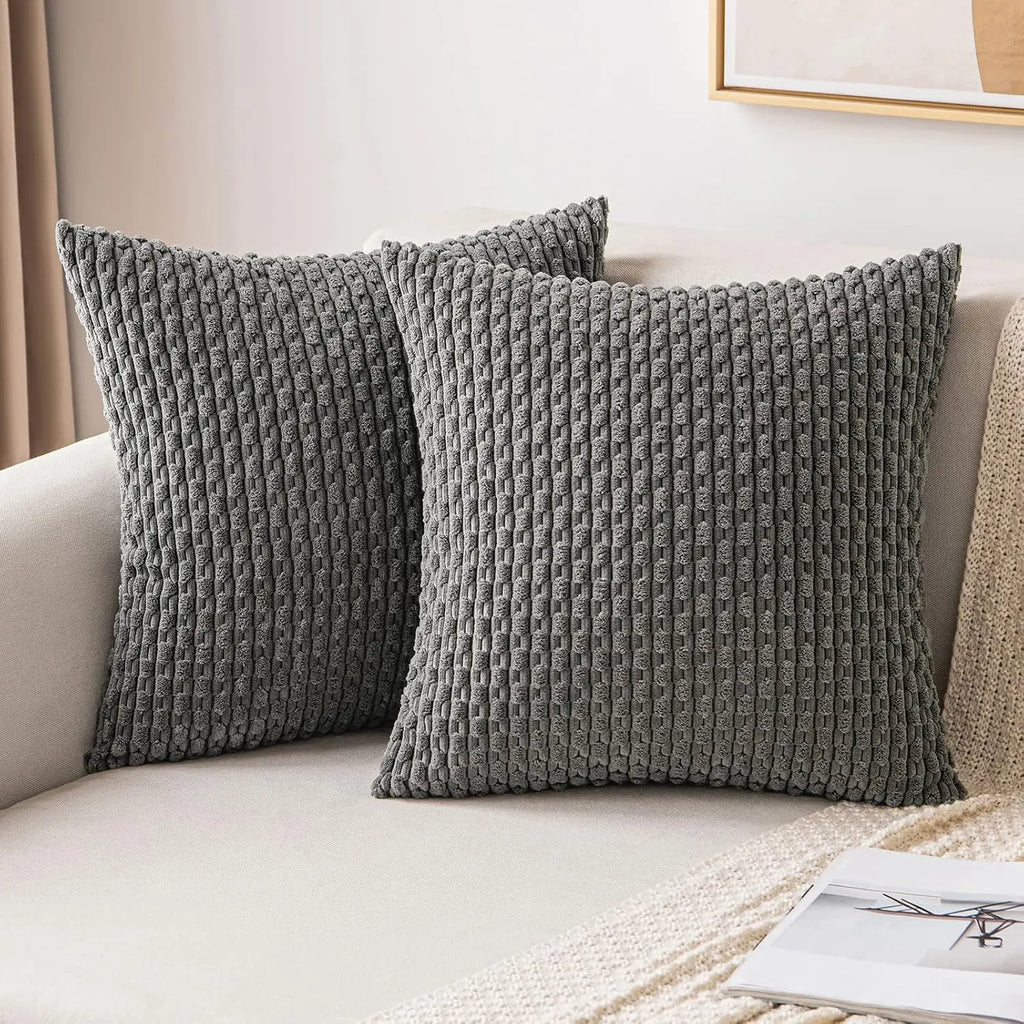 Corduroy Cushion Cover Soft Ribbed Boho Throw Pillow Cover with Hidden Zip Textured Striped Pillowcase for Sofa | Bed and Armchair