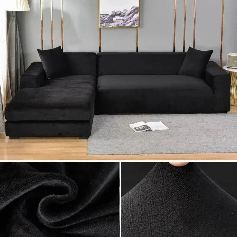 Velvet Stretch Sofa Cover Elastic Non-Slip Plush Couch Slipcover Soft Machine Washable Furniture Protector for Living Room