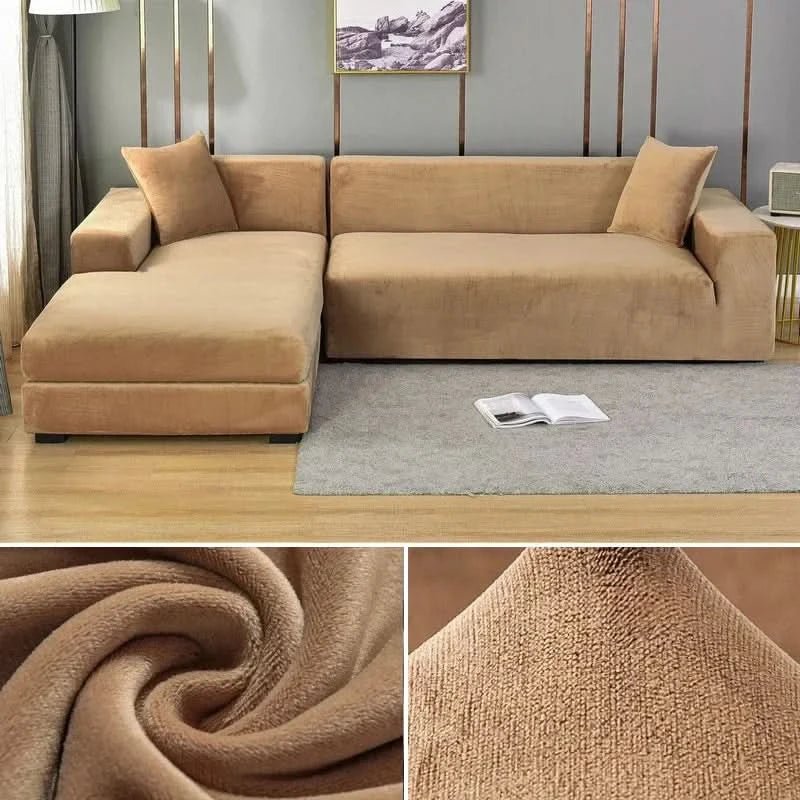 Velvet Stretch Sofa Cover Elastic Non-Slip Plush Couch Slipcover Soft Machine Washable Furniture Protector for Living Room