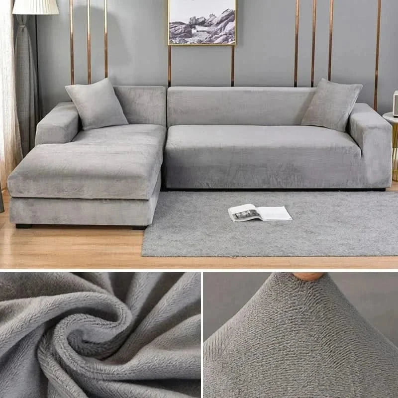 Velvet Stretch Sofa Cover Elastic Non-Slip Plush Couch Slipcover Soft Machine Washable Furniture Protector for Living Room