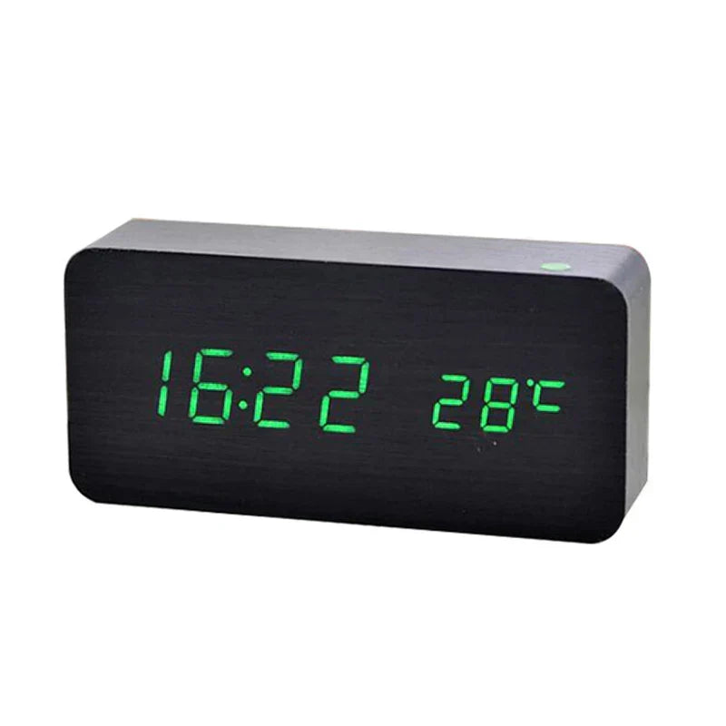 Wooden Digital Alarm Clock LED Display Silent Non Ticking Desk Clock with Temperature Display Minimalist Wood Block Bedside Clock for Bedroom