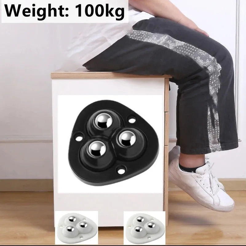 Self Adhesive Furniture Wheels Set of Four Swivel Ball Castors with Stainless Steel Balls Stick On Mini Casters for Cabinets | Storage Boxes and Bins