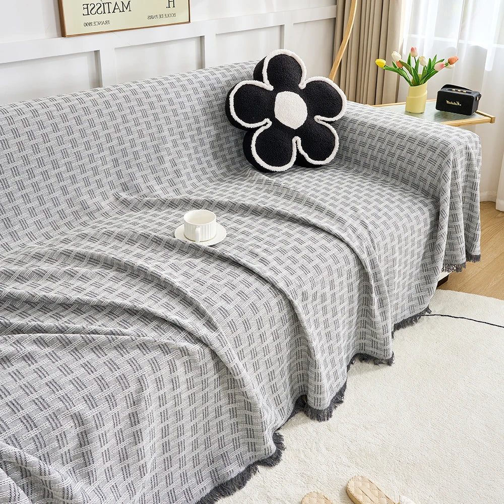 Extra Large Reversible Sofa Cover Soft Washable Woven Sofa Throw with Tassel Fringe for High Back Sofas and Large Couches