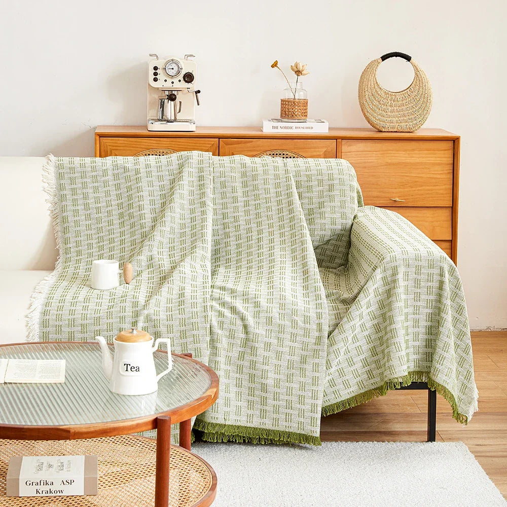 Extra Large Reversible Sofa Cover Soft Washable Woven Sofa Throw with Tassel Fringe for High Back Sofas and Large Couches