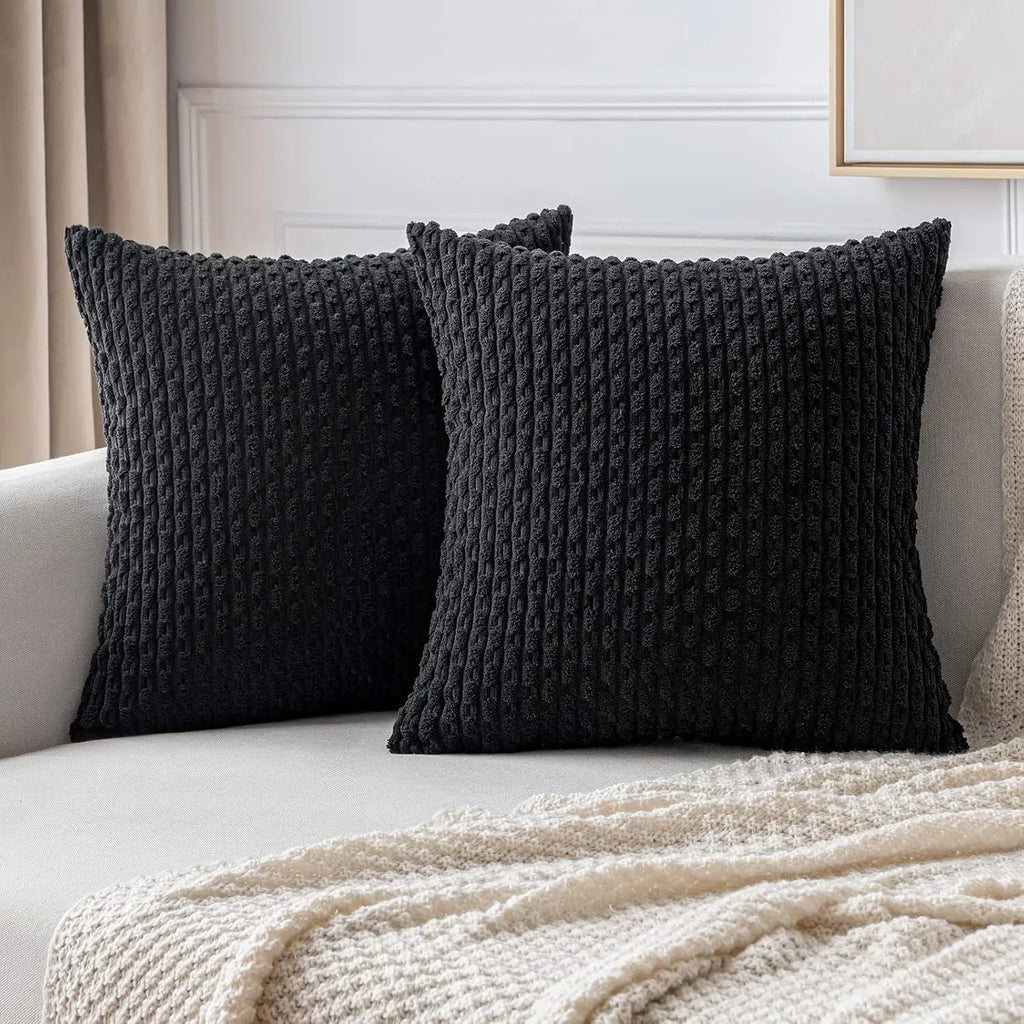 Corduroy Cushion Cover Soft Ribbed Boho Throw Pillow Cover with Hidden Zip Textured Striped Pillowcase for Sofa | Bed and Armchair