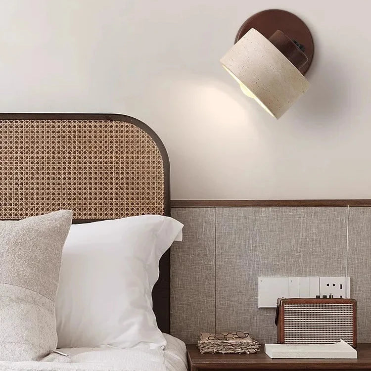 Travertine Stone LED Wall Light Sconce Hardwired with E27 Bulb for Reading