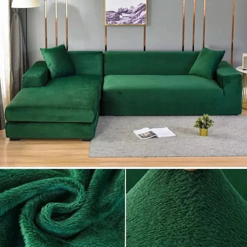 Velvet Stretch Sofa Cover Elastic Non-Slip Plush Couch Slipcover Soft Machine Washable Furniture Protector for Living Room