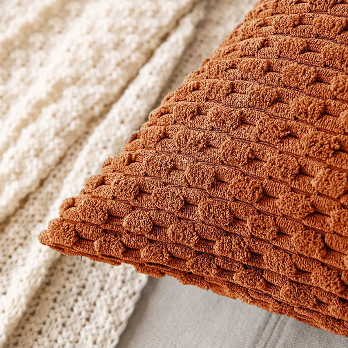Corduroy Cushion Cover Soft Ribbed Boho Throw Pillow Cover with Hidden Zip Textured Striped Pillowcase for Sofa | Bed and Armchair