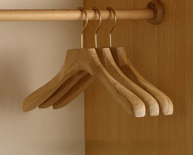 Wide Shoulder Wooden Coat Hangers Set of Two Natural Camphor Wood Suit Hangers and Trouser Hangers with Clips for Wardrobe | Jackets and Coats