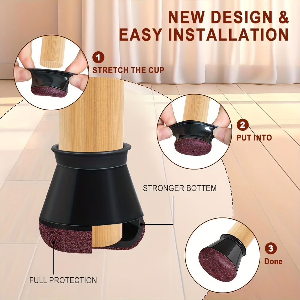 Silicone Chair Leg Floor Protectors Anti Scratch Furniture Leg Caps with Felt Bottom Quiet Chair Feet Covers for Hardwood | Laminate and Tile Floors