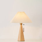 Japanese Wooden Table Lamp With Pleated Fabric Shade