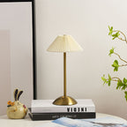 Rechargeable Table Lamp Pleated Fabric Shade Cordless Bedside Lamp with Iron Base Scandinavian Battery Lamp for Bedroom | Living Room and Dining Table