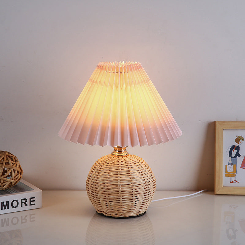 Bohemian Rattan Table Lamp With Tri-Colour Warm Light in Pink — Ashbury Home & Living