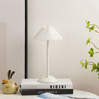 Rechargeable Table Lamp Pleated Fabric Shade Cordless Bedside Lamp with Iron Base Scandinavian Battery Lamp for Bedroom | Living Room and Dining Table