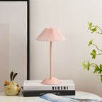 Rechargeable Table Lamp Pleated Fabric Shade Cordless Bedside Lamp with Iron Base Scandinavian Battery Lamp for Bedroom | Living Room and Dining Table