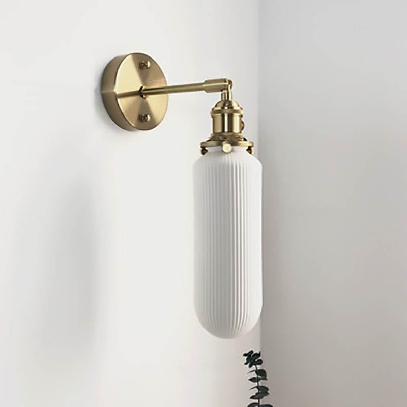 Vintage Brass Wall Light With Ceramic Detailing in C - Straight Arm — Ashbury Home & Living