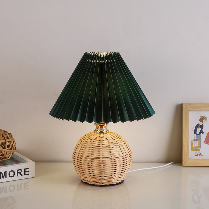Bohemian Rattan Table Lamp With Tri-Colour Warm Light in Green — Ashbury Home & Living