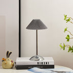 Rechargeable Table Lamp Pleated Fabric Shade Cordless Bedside Lamp with Iron Base Scandinavian Battery Lamp for Bedroom | Living Room and Dining Table