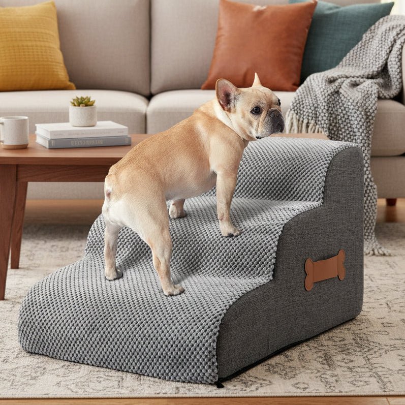 Soft Foam Dog Steps for Bed and Sofa Non Slip Pet Stairs with Washable Pineapple Velvet Cover and Gentle Incline | Small and Older Dogs