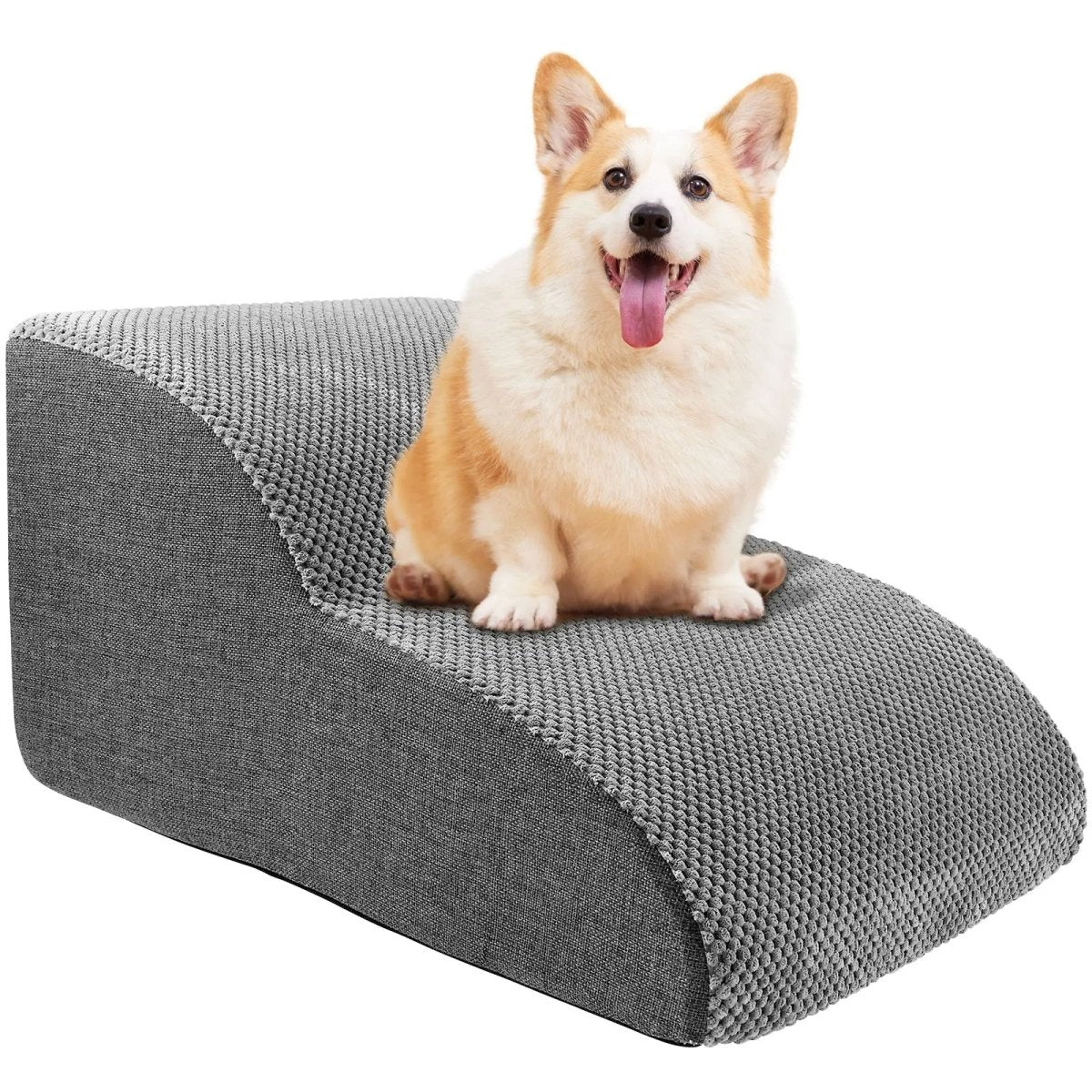 Soft Foam Dog Steps for Bed and Sofa Non Slip Pet Stairs with Washable Pineapple Velvet Cover and Gentle Incline | Small and Older Dogs