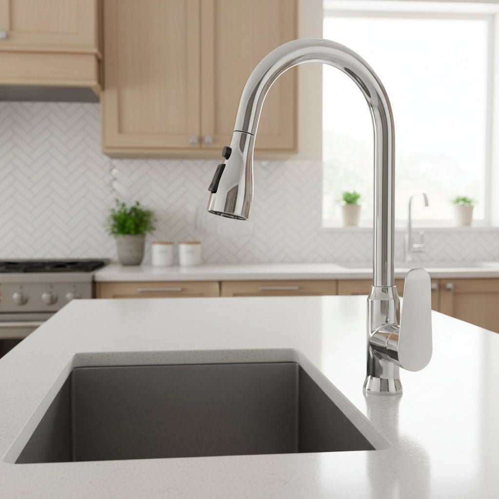 Pull Out Kitchen Tap Single Lever Swivel Spout Kitchen Mixer Tap with Pull Down Spray Head and Flexible Hose for Kitchen Sinks