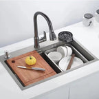 Pull Out Kitchen Tap Single Lever Swivel Spout Kitchen Mixer Tap with Pull Down Spray Head and Flexible Hose for Kitchen Sinks