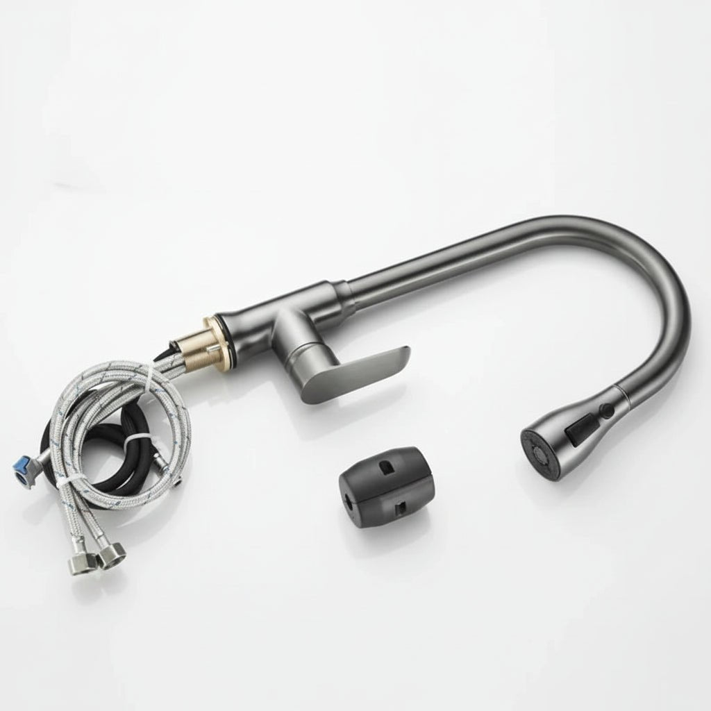 Pull Out Kitchen Tap Single Lever Swivel Spout Kitchen Mixer Tap with Pull Down Spray Head and Flexible Hose for Kitchen Sinks