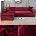 Velvet Stretch Sofa Cover Elastic Non-Slip Plush Couch Slipcover Soft Machine Washable Furniture Protector for Living Room
