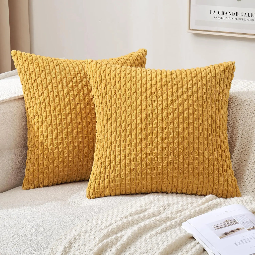 Corduroy Cushion Cover Soft Ribbed Boho Throw Pillow Cover with Hidden Zip Textured Striped Pillowcase for Sofa | Bed and Armchair