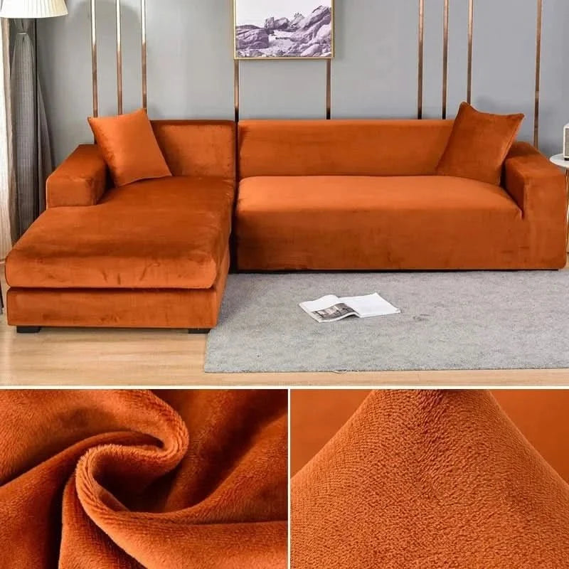Velvet Stretch Sofa Cover Elastic Non-Slip Plush Couch Slipcover Soft Machine Washable Furniture Protector for Living Room