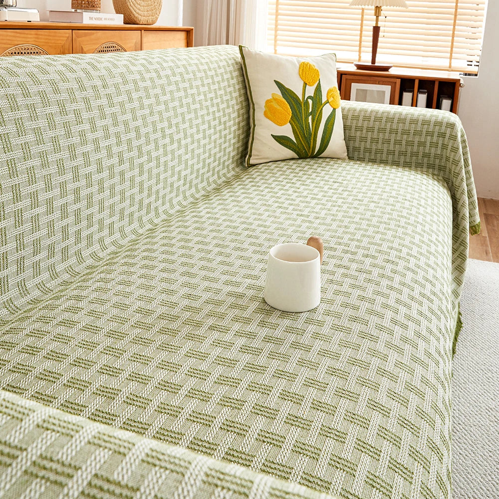 Extra Large Reversible Sofa Cover Soft Washable Woven Sofa Throw with Tassel Fringe for High Back Sofas and Large Couches