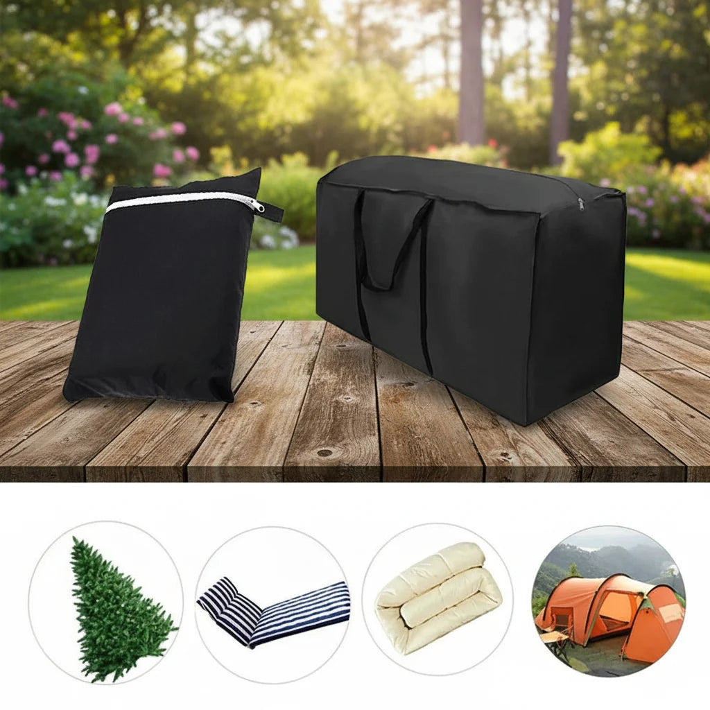 Water Repellent Garden Cushion Storage Bag Heavy Duty Oxford Fabric Zip Up Bag with Carry Handles for Patio Cushions | Christmas Tree and Covers