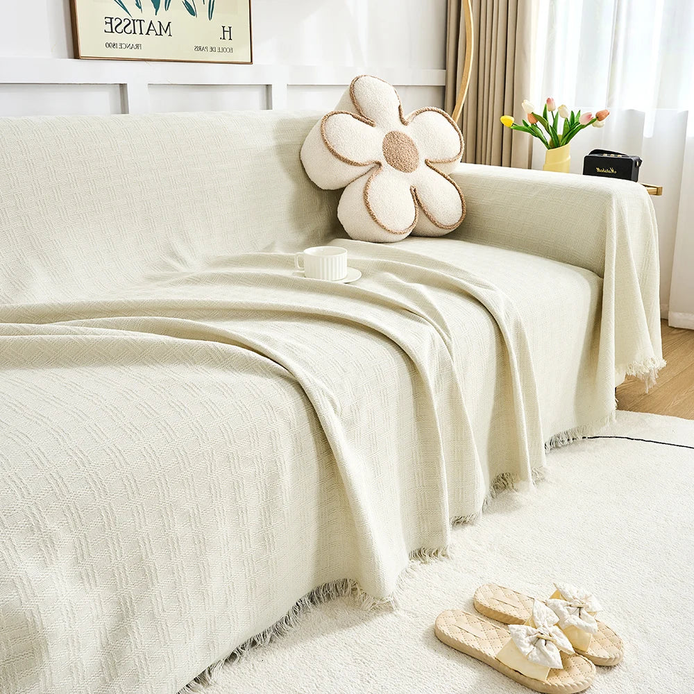 Extra Large Reversible Sofa Cover Soft Washable Woven Sofa Throw with Tassel Fringe for High Back Sofas and Large Couches