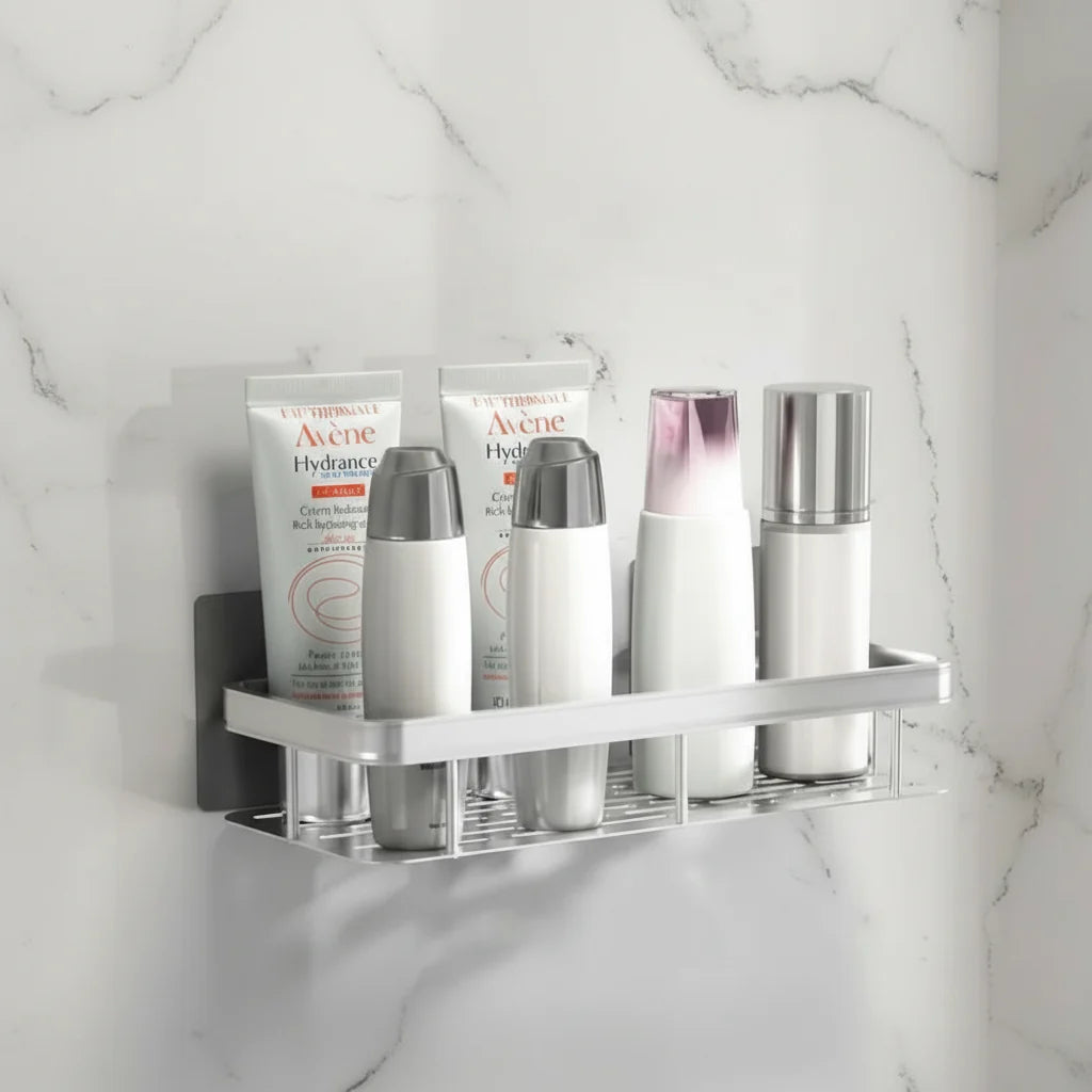 Adhesive Bathroom Shelf Drill-Free Shower Caddy Stainless Steel Wall Shelf Organiser for Shampoo and Toiletries