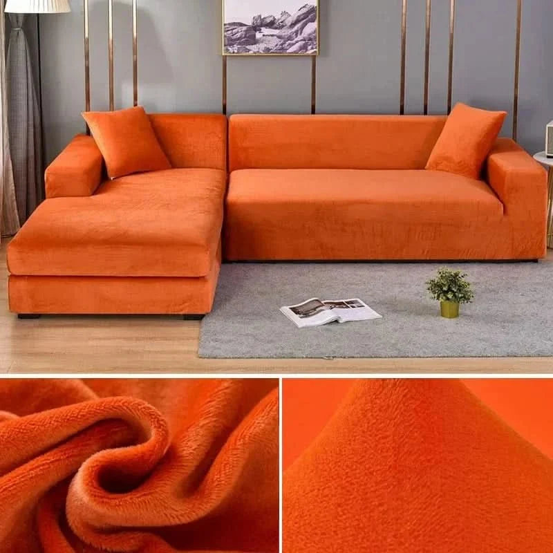 Velvet Stretch Sofa Cover Elastic Non-Slip Plush Couch Slipcover Soft Machine Washable Furniture Protector for Living Room