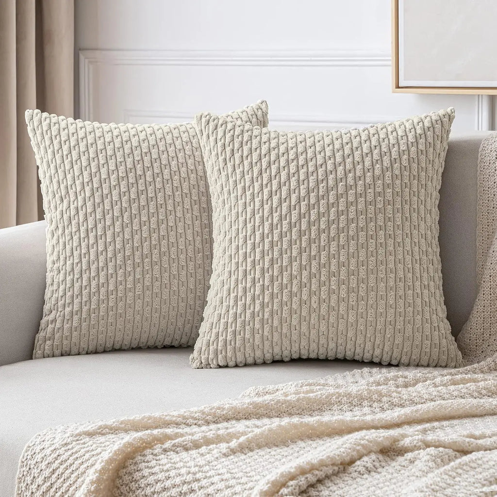 Corduroy Cushion Cover Soft Ribbed Boho Throw Pillow Cover with Hidden Zip Textured Striped Pillowcase for Sofa | Bed and Armchair