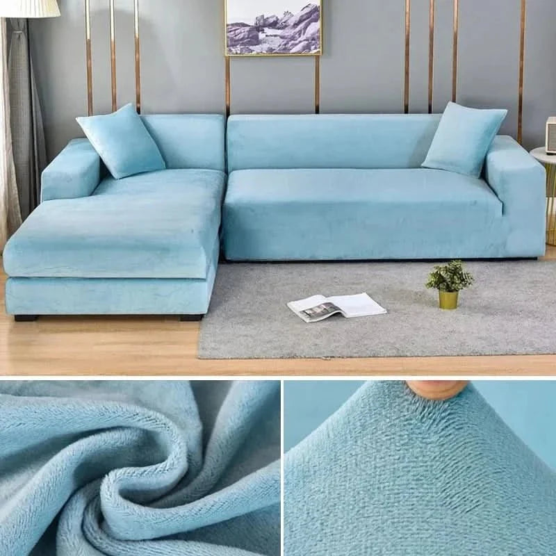 Velvet Stretch Sofa Cover Elastic Non-Slip Plush Couch Slipcover Soft Machine Washable Furniture Protector for Living Room