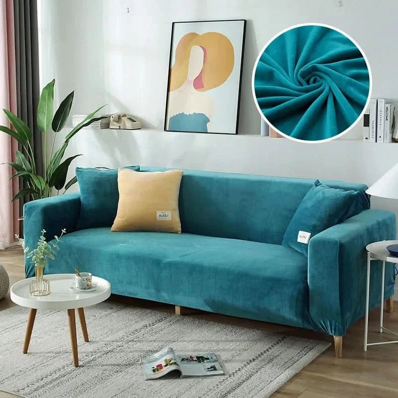Velvet Stretch Sofa Cover Elastic Non-Slip Plush Couch Slipcover Soft Machine Washable Furniture Protector for Living Room