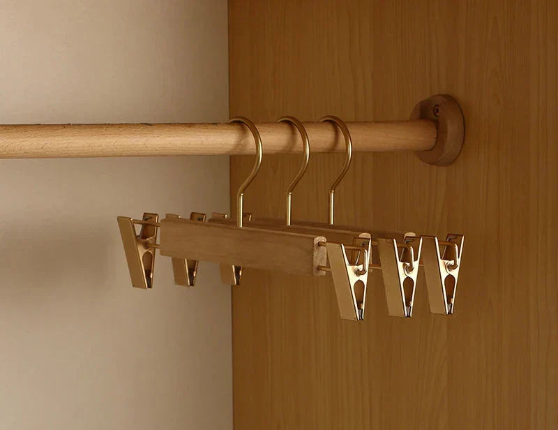 Wide Shoulder Wooden Coat Hangers Set of Two Natural Camphor Wood Suit Hangers and Trouser Hangers with Clips for Wardrobe | Jackets and Coats