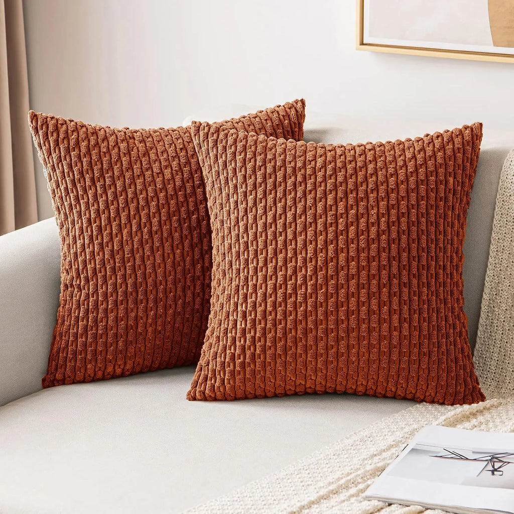 Corduroy Cushion Cover Soft Ribbed Boho Throw Pillow Cover with Hidden Zip Textured Striped Pillowcase for Sofa | Bed and Armchair