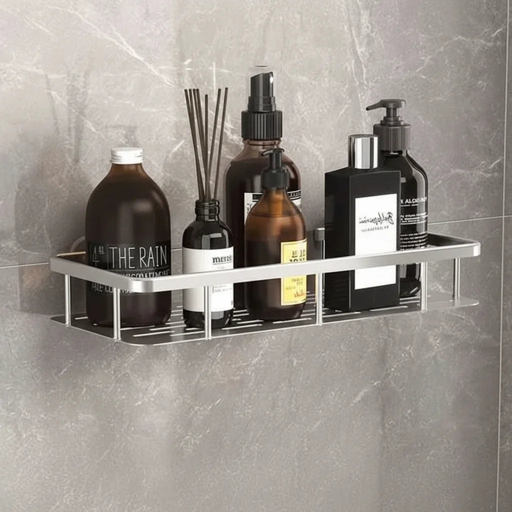 Adhesive Bathroom Shelf Drill-Free Shower Caddy Stainless Steel Wall Shelf Organiser for Shampoo and Toiletries