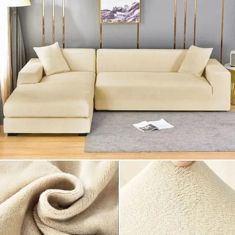 Velvet Stretch Sofa Cover Elastic Non-Slip Plush Couch Slipcover Soft Machine Washable Furniture Protector for Living Room