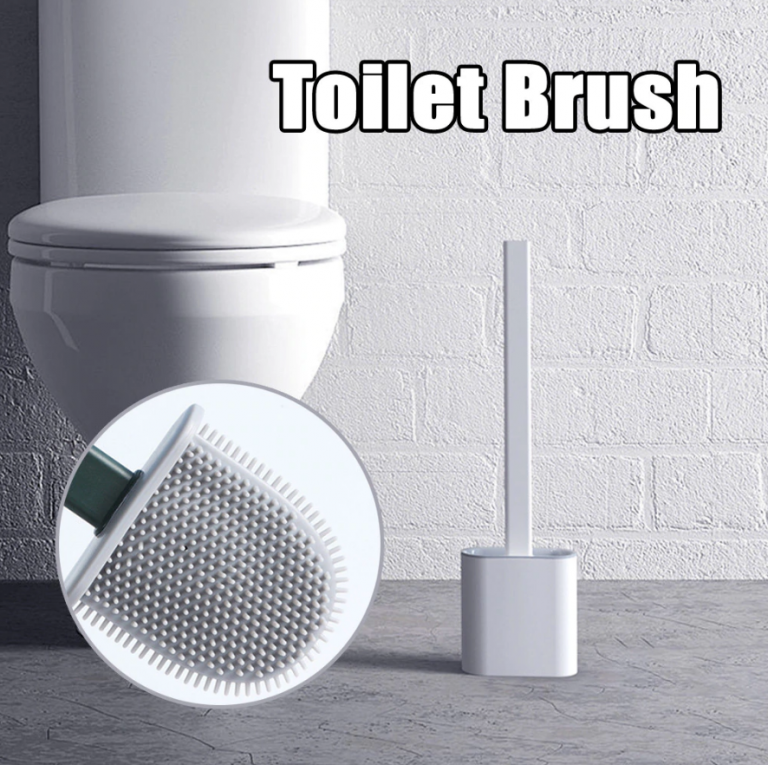 Silicone Toilet Brush with Holder Flexible Flat Brush Head Quick Drying Hygienic Toilet Cleaning Brush Standing or Wall Mounted for Bathroom