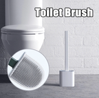 Silicone Toilet Brush with Holder Flexible Flat Brush Head Quick Drying Hygienic Toilet Cleaning Brush Standing or Wall Mounted for Bathroom
