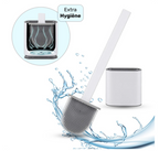 Silicone Toilet Brush with Holder Flexible Flat Brush Head Quick Drying Hygienic Toilet Cleaning Brush Standing or Wall Mounted for Bathroom