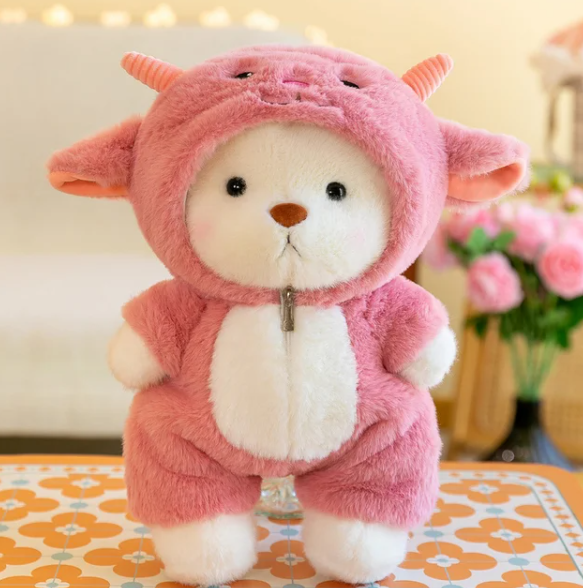 Plush Teddy Bear in Animal Costume Soft Cuddly Toy Bear with Zip Up Hooded Outfit Panda | Unicorn | Rabbit | Dinosaur and More Designs for Children