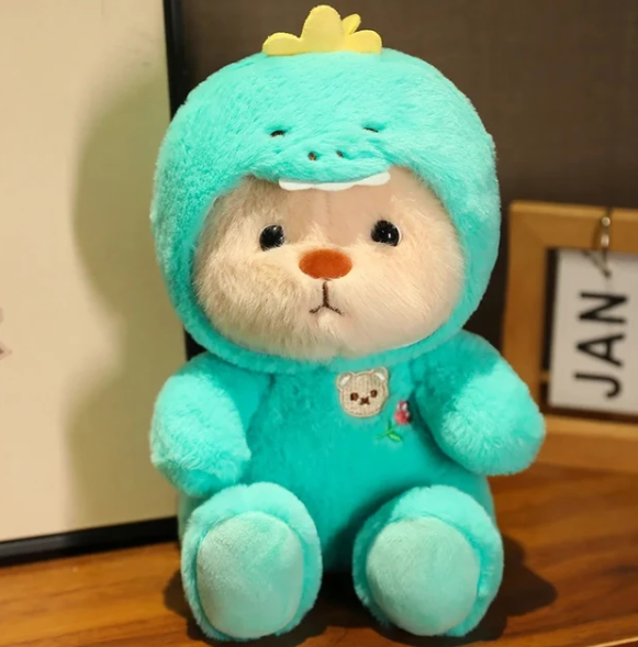 Plush Teddy Bear in Animal Costume Soft Cuddly Toy Bear with Zip Up Hooded Outfit Panda | Unicorn | Rabbit | Dinosaur and More Designs for Children