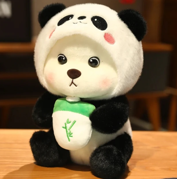 Plush Teddy Bear in Animal Costume Soft Cuddly Toy Bear with Zip Up Hooded Outfit Panda | Unicorn | Rabbit | Dinosaur and More Designs for Children