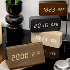 LED Wooden Alarm Clock Digital Desk Clock with Sound Activation Adjustable Brightness Battery or USB Powered for Bedroom